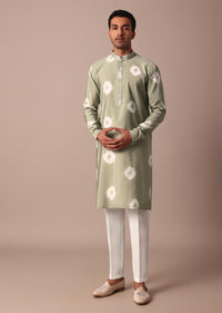 Green Jacket Kurta Set With Printed Motifs