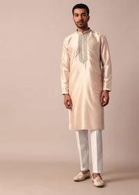 Dazzling Gold Silk Kurta Set For Men