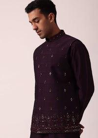 Regal Purple Cotton Silk Embroidered Jacket Kurta Set
