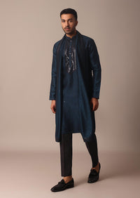 Navy Blue Kurta Set With Sequin Embroidered Yoke And Dupatta