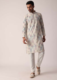 Multi Colored Mens Kurta Set In Silk