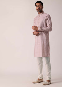 Elegant Peach Silk Kurta Set For Men