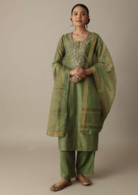 Glamorous Green Gotta Patti Work Kurti Pant Set