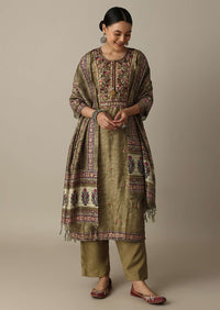 Stunning Brown Thread Work Kurti Pant Set