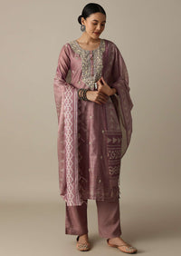 Blush Pink Cotton Silk Thread Work Kurti Pant Set