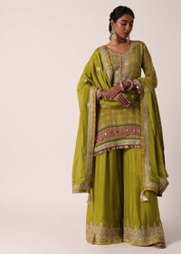 Olive Green Chiffon Printed Palazzo Set