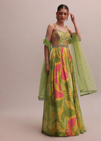 Classic Green Crepe Floor length Embroidered Anarkali With Net Dupatta