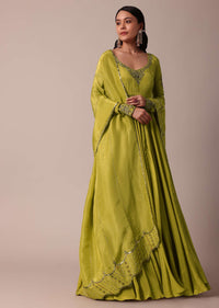 Mehendi Green Embroidered Anarkali With Dupatta