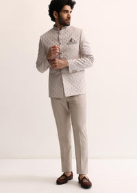 Beige Jodhpuri Suit With Self Work Embroidery For Men