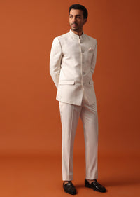 Stunning Pristine White Bandhgala Jodhpuri Suit