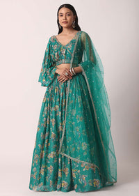 Green Chiffon Lehenga Set With Prints