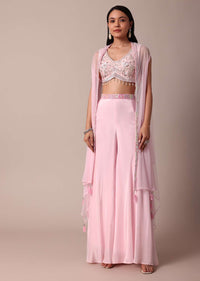 Pink Silk Indowestern Set With Palazzo Pants