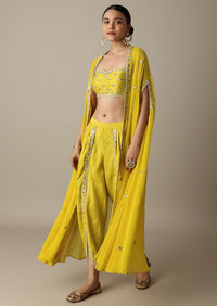 Yellow Silk Dhoti Set With Exquisite Mirror Embroidery