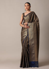 Blue Banarasi Tunchui Silk Saree With Gold Work And Unstitched Blouse Piece