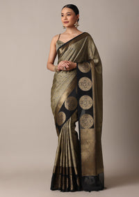 Black Banarasi Tunchui Silk Saree With Gold Motifs And Unstitched Blouse Piece