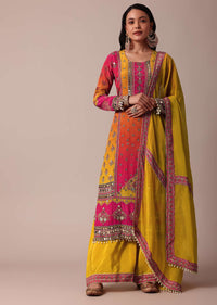 Yellow Palazzo Set With Zari Work Printed Kurta