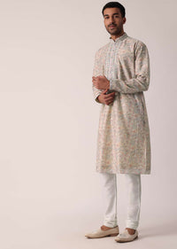 Multi-colored Festive Floral Kurta Set For Men