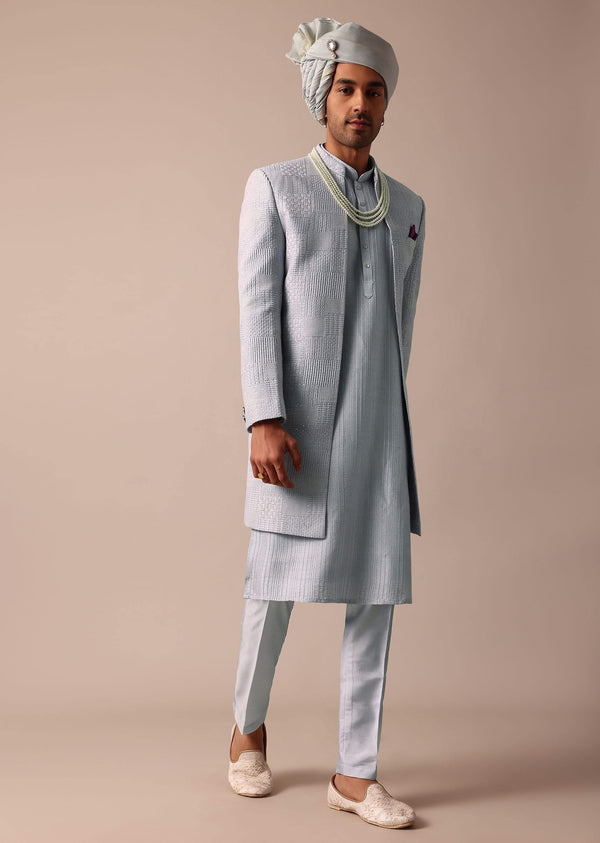 Timeless Classic Grey Silk Sherwani Ensemble