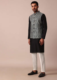 Elegant Black Jacket Kurta Set For Men