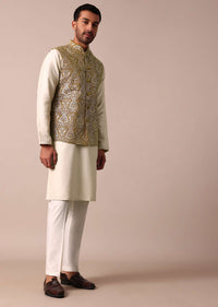 Vibrant Yellow Jacket Kurta Set For Men