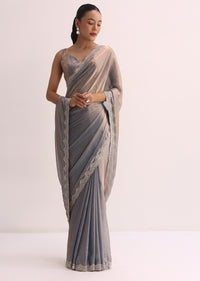 Copper Blue Embroidered Saree And Unstitched Blouse