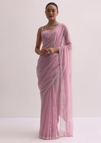 Pink Sequin Saree With Unstitched Blouse