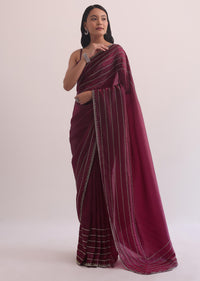 Red Chiffon Silk Saree With Cutdana Embellished