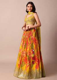 Yellow Printed Lehenga With Gotta Patti Choli And Dupatta Set