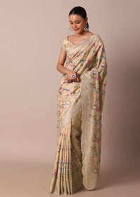 Classy Beige Saree With Resham Thread Embroidery Work