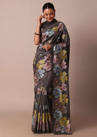 Graceful Grey Saree With Exquisite Thread Resham Work