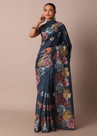 Elegant Sea Blue Saree With Resham Thread Artistry