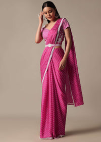 Ready Pleated Muslin Saree with Embellished Blouse