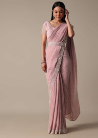 Ready Pleated Pink Saree with Ready-Made Blouse