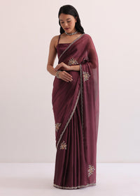 Brown Jacquard Saree With Cut Dana Embroidery