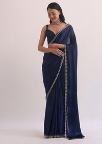 Royal Blue Satin Saree With Cut Dana Embroidery