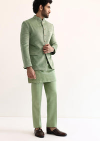 Green Jodhpuri Suit In Suede For Men