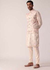 Pink Festive Jacket Kurta Set For Men