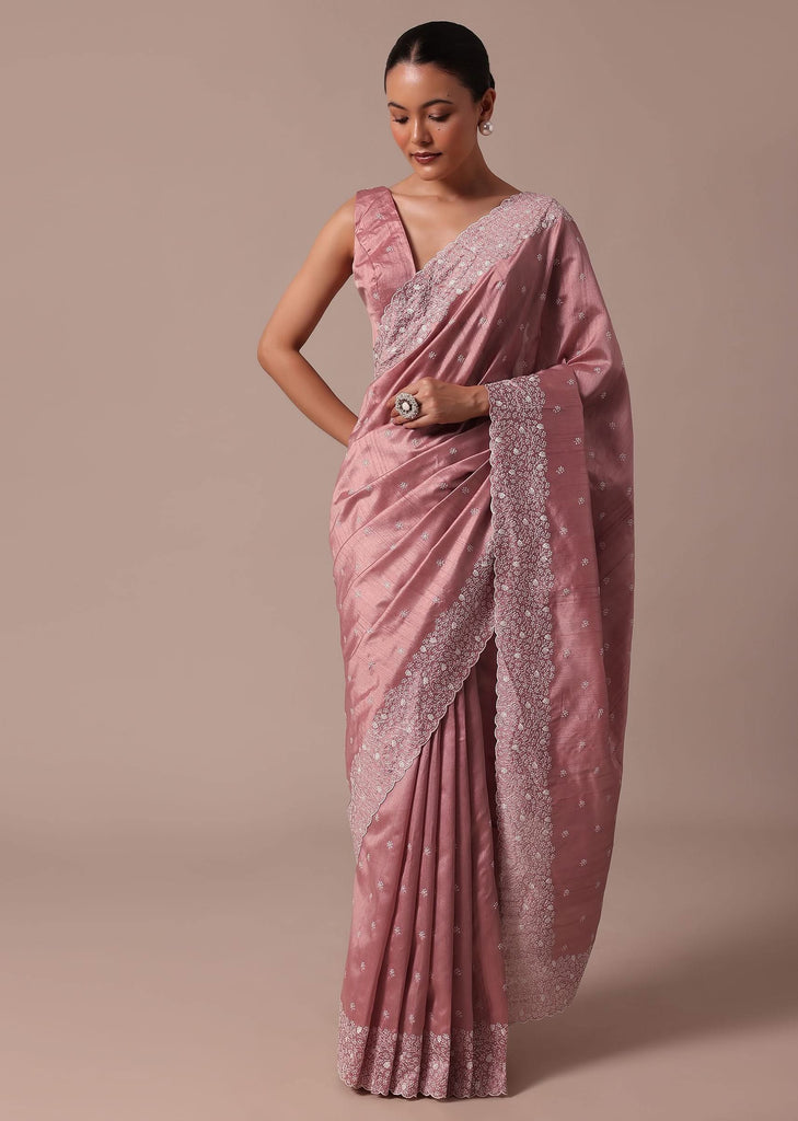 Pink Tussar Saree With Unstitched Blouse