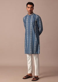 Blue Cotton Silk Kurta With Print