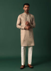 Refined Brown Linen Kurta With Intricate Yoke Work