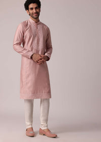 Pink Festive Silk Kurta Set For Men