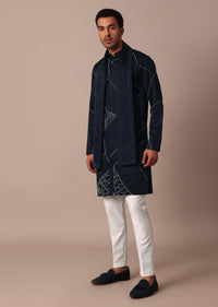 Navy Blue Kurta Set With Dupatta And Hand Work Detail