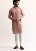 Pink Silk Handwork Kurta Set For Men
