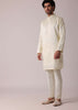 Men White Silk Kurta Set With Intricate Handwork