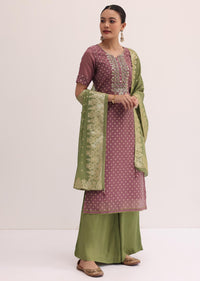 Purple And Olive Green Chanderi Silk Palazzo Set