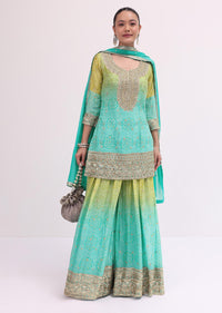 Turquoise Georgette Silk Kurta Palazzo Set