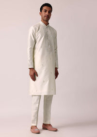 Elegant White Silk Kurta Set With Hand Embroidery