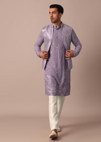 Purple Jacket Kurta Set With Sequin Embellishment