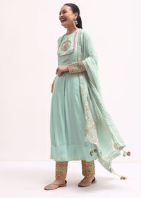 Light Blue Silk Anarkali Set In Gotta Work