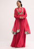 Pink Embroidered Chiffon Anarkali With Tissue Dupatta